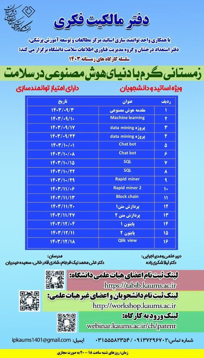 سلسله کارگاه های آموزشی با عنوان  زمستانی گرم با دنیای هوش مصنوعی در سلامت